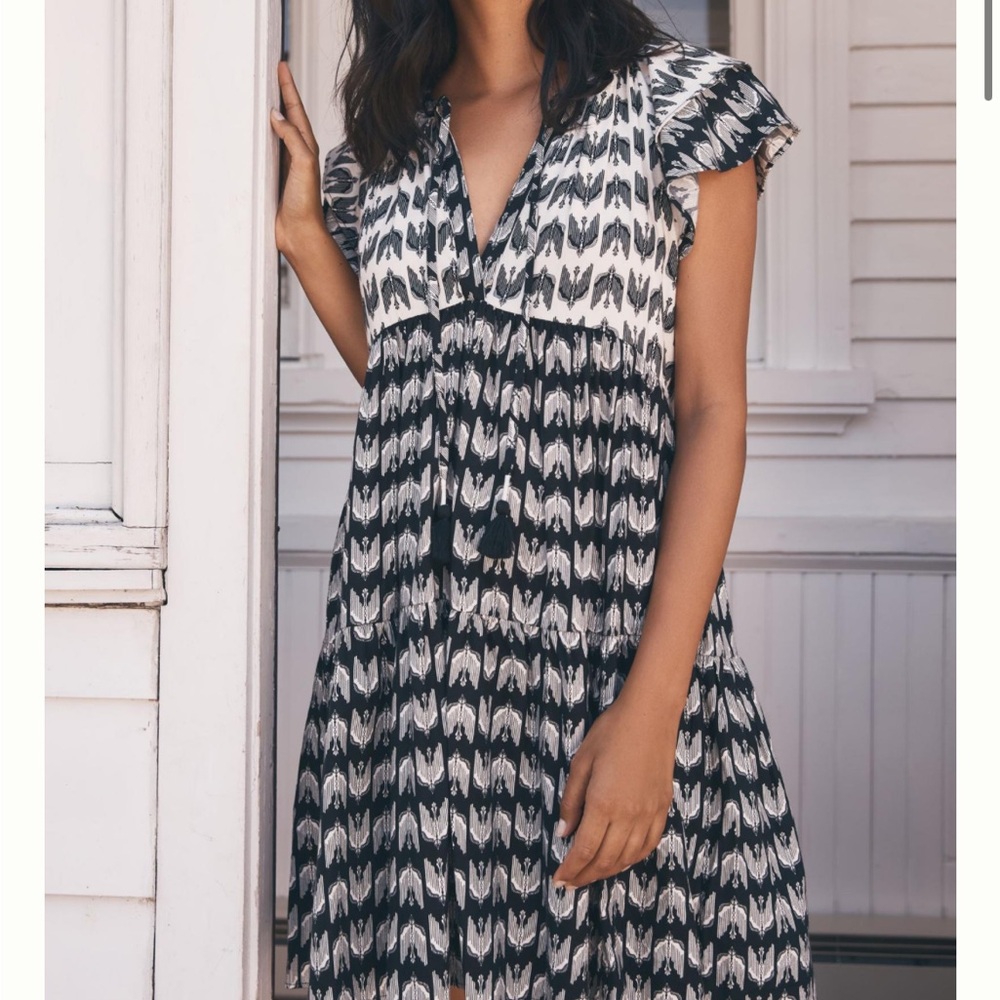 Anthropologie Mckenzie Parrott Dress Size S Black White V-neck
